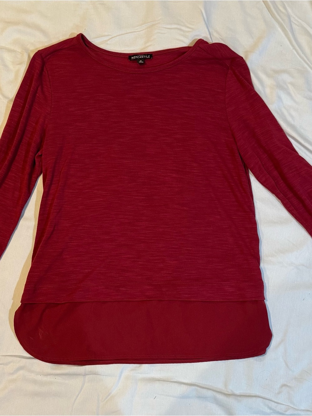 J.Crew Mercantile burgundy long sleeve top with a flowy, layered look
